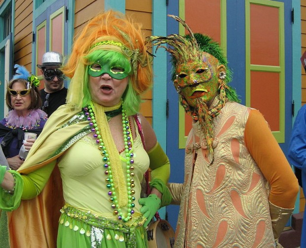 Mardi Gras costumers in the Marigny neighborhood of New Orleans. 