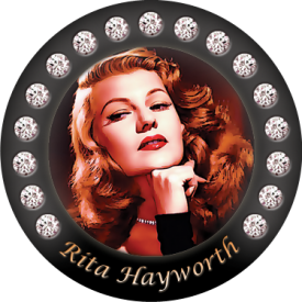 Rita Hayworth, one of 8 buttons in our Glamour Grrl category.